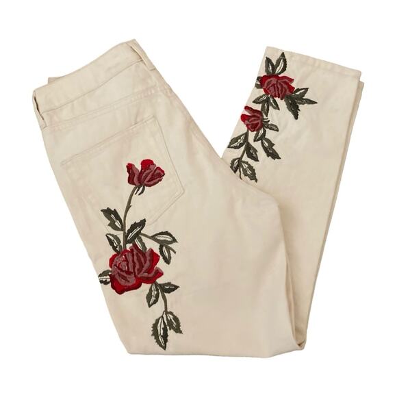 Topshop Moto Rose Embroidered Mom High Waisted Jeans Size 28x27 - Picture 6 of 11